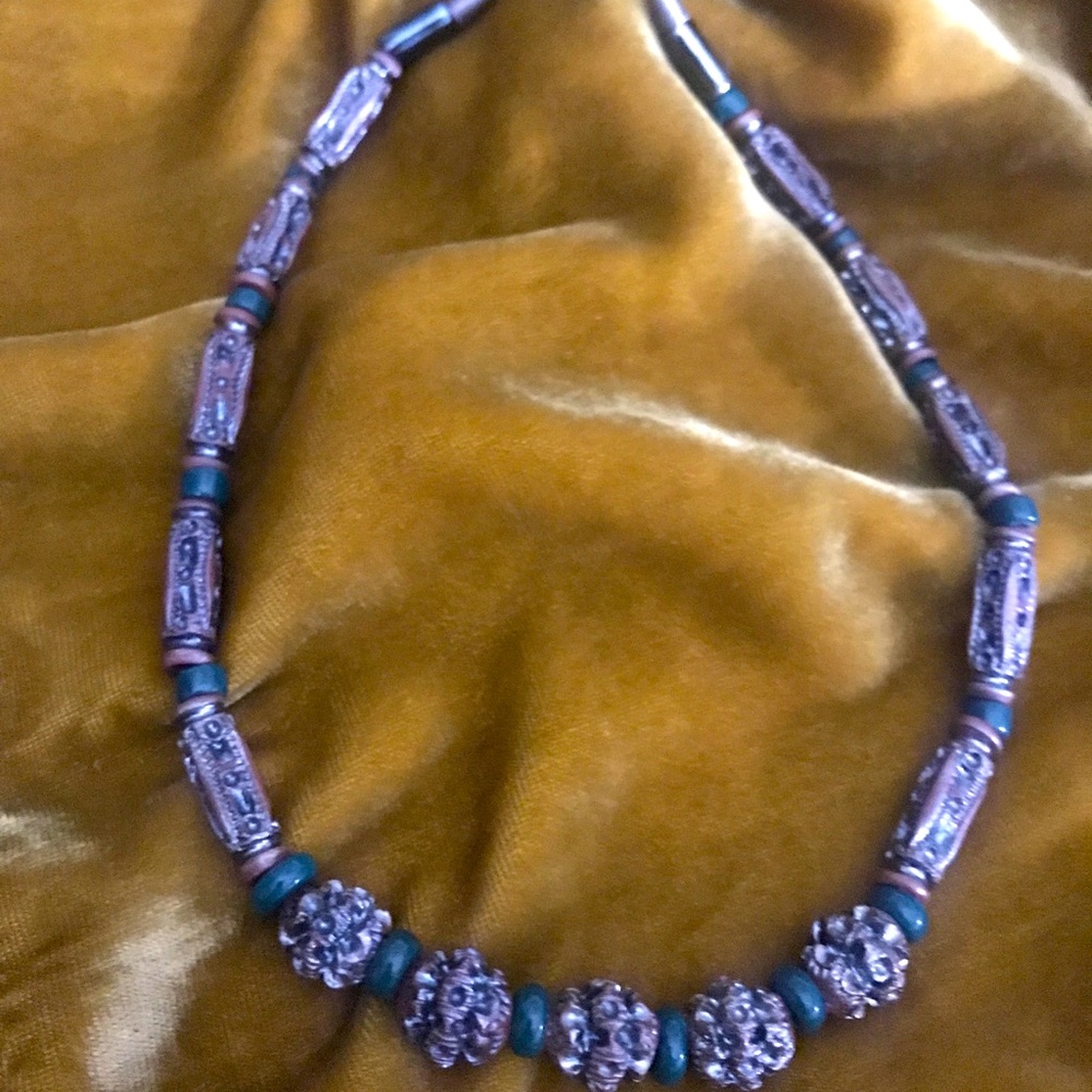 Terracotta pewter & teal necklace